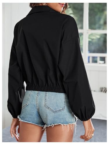 SweatyRocks Women's Zip Up Cropped Windbreaker Jackets Collared Long Sleeve Outerwear Jacket2