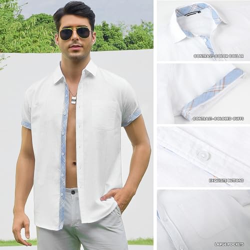 Damipow Linen Shirts for Men Casual Button Down Beach Vacation Shirt Short Sleeve Button Up Shirts with Pocket4