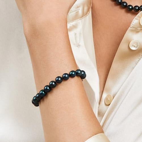 THE PEARL SOURCE 14K Gold 7-7.5mm Round Black Japanese Akoya Saltwater Cultured Pearl Bracelet for Women2