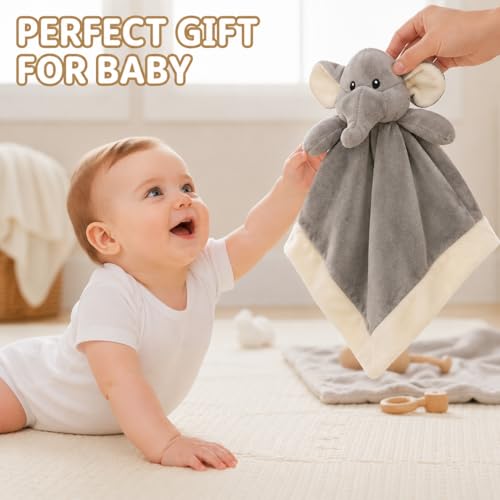 Image of Elephant Security Blanket: Soft, Gender Neutral Baby Loveys for Boys and Girls, Snuggle Toy Stuffed Animal, 12 Inch