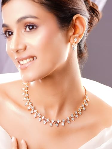 Image of Rubans Necklace Set American Diamond Cubic Zirconia Jewellery Gift for Women & Girls