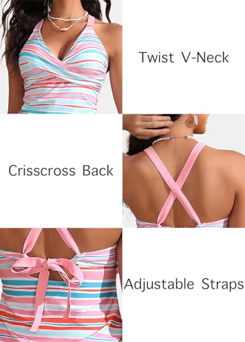 Image of ROSEWE Two Piece Tankini Swimsuits for Women, Tummy Control Bathing Suit with Skirt, V-Neck Swimdress