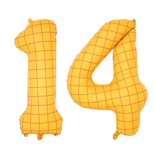 Image of 40 inch Large Number Balloon 14 Toy Inspired Story Yellow Birthday Balloon | Western Rodeo Party Supplies Boy Girl Story Anniversary Kids Birthday Party Cowboy Farm Themed Baby Welcome Decorations