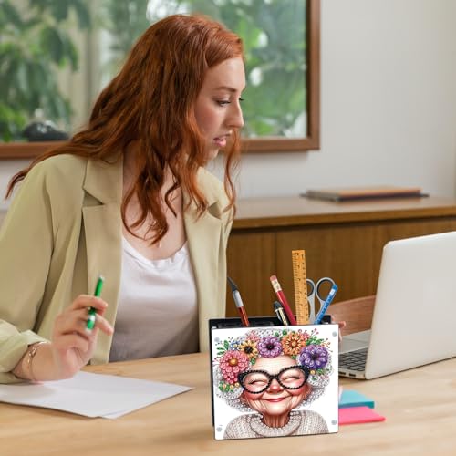 Image of DIY 5D Acrylic Diamond Painting Pen Holder - Loving Grandma Diamond Art Pen Holder Organizer, 5D DIY Desk Organizer with Beads, Pencil Organizer for Craft Desk or Gift