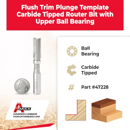 Image of Amana Tool - 47228 Carbide Tipped Flush Trim Plunge Template 1 /2 Dia x 1-1 /4 x 1 /2 inch Sh