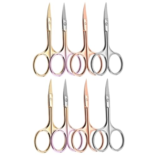 Ipetboom 2sets Nose Hair Clippers for Men Beard Scissors Trimmer Stainless Steel for Home Barber Shop 4pcs*2 Random Color