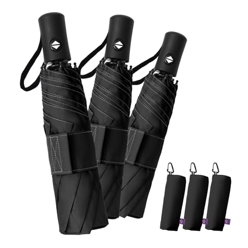 Image of LILAC Umbrella Small Stable Windproof 110 cm Pocket Umbrella Open-Close Compact Travel Umbrella with Fastener & Carabiner, Lightweight Folding Umbrella for Men and Women