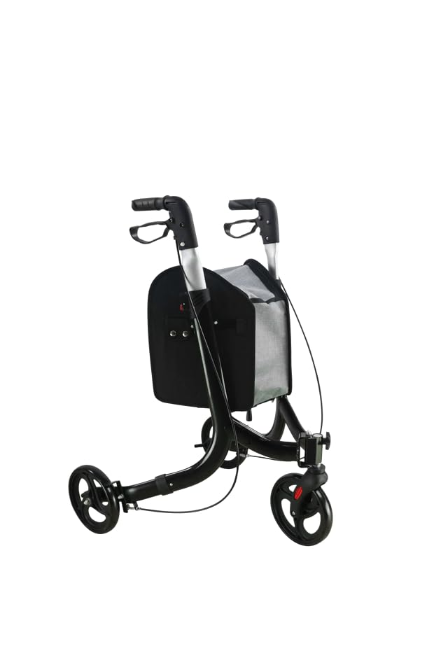 Rollex 3000 profesjonalny chodzik aluminiowy z 3 kółkami, elastyczny chodzik dla seniorów, czarny, z regulacją wysokości, wózek inwalidzki