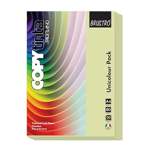 Image of BRUSTRO Copytinta Coloured Craft Paper A4 Size 80 GSM Pastel Green Shade (Verde CHIARO), 60 Sheets Pack | Double Side Colored, Ideal for Origami, Scrapbooking, Making Card, DIY Art & Craft.