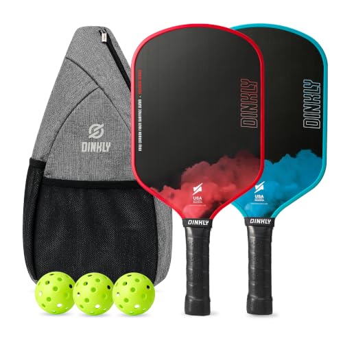 Dinkly Raw Carbon Pickleball Paddles Set of 2, T...