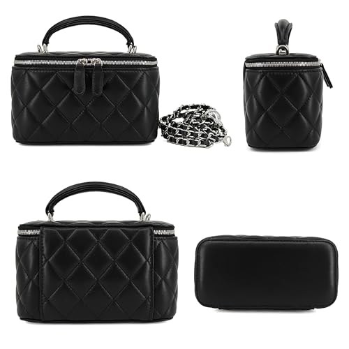 Image of M-ioi-M Small Genuine Leather Purse Quilted Crossbody Bag for Women, Mini Top-Handle Shoulder Handbag w /Gold Chain Strap