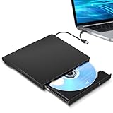 Hcsunfly External CD/DVD Drive for Laptop, Type-C CD/DVD Player USB 3.0 Portable Burner Writer Reader Compatible with Mac MacBook Pro/Air iMac Desktop Windows 7/8/10/XP/Vista (Black)