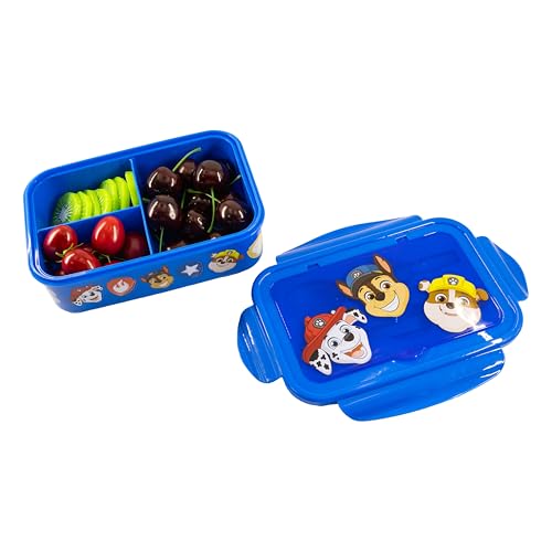 Image of Fast Forward Paw Patrol Bento Lunch Box for Kids | BPA-Free Food Container with Utensils | Chase, Marshall and Rubble Lunch Kit with 3 Compartments | Snack Box with Spoon & Fork