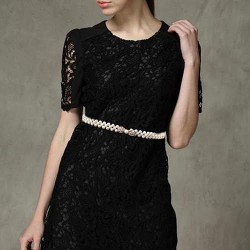 HSQYJ Pearl Elastic Chain Belt Adjustable Stretchy Metal Crystal Flower Buckle Waist Belt Western Body Jewelry for Women Girl2