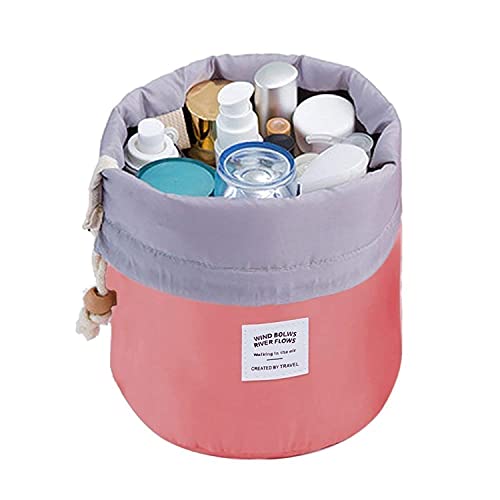 ERHETUS Latest Toiletry Bucket Barrel Shaped Cosmetic Bag | Travel Case Round Makeup Pouch for Girls and Women (Assorted Color)