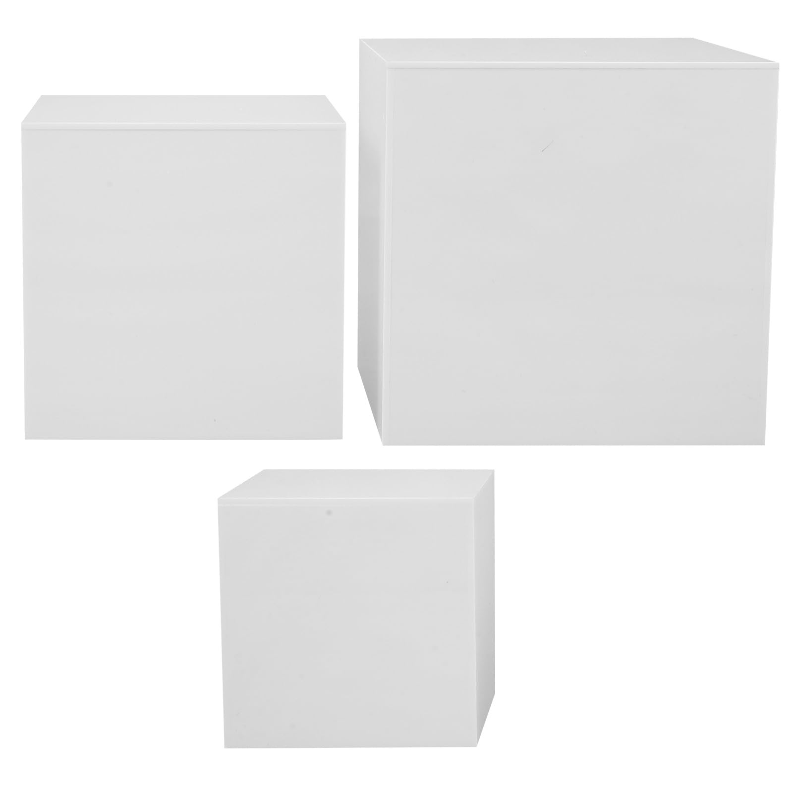 Set da 3 Espositore in Acrilico Cubico Bianco, Scatole Espositive Quadrate per Vetrina, Supporto Stabile per Esposizione Gioielli e Dessert, per Negozi e Fotografia Professionale