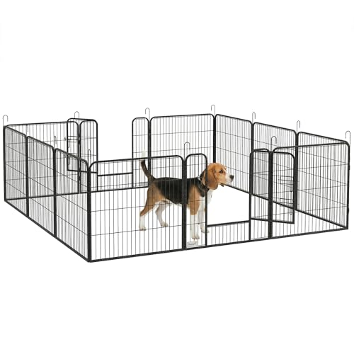 PawHut Recinto per Cani di Media Taglia a 12 Pannelli Modulabili da 80x1.5x80 cm, Box per Cani e Cuccioli Pieghevole con Porta in Acciaio con 12 Picchetti, Grigio