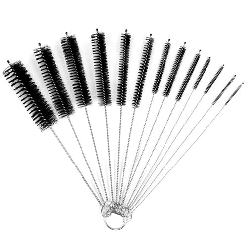 Eupneicu 13 Piezas Cepillos de Paja, Cepillos de Paja de Acero Inoxidable, Cepillo para Tubos de Ensayo, Tubo Limpieza del Sistema de Cepillo [Negro]