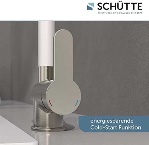 SCHÜTTE 79864 RIO obracana o 360° armatura kuchenna, armatura do zlewu z wysokim wylotem, jednouchwytowa bateria mieszakowa do zlewozmywaka, bateria mieszakowa ze stali szlachetnej szczotkowanej/biała