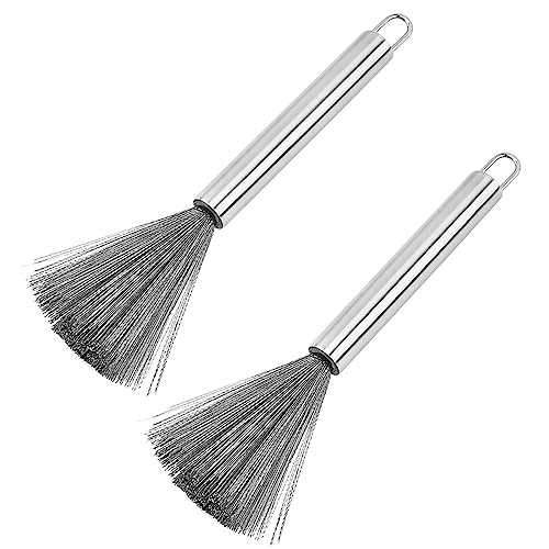 Image of 2 Pack Cookware Scrubber Brush, Stainless Steel Pots Pans Cleaning Brush with a Long Handle Dishwashing Scrubber for Ovens Grills
