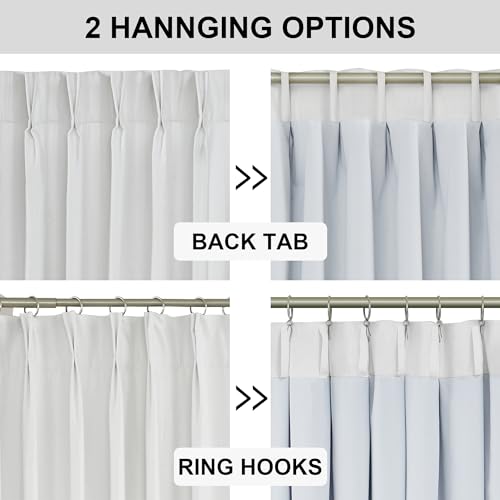 Image of Vision Home White Pinch Pleated Full Blackout Curtains Thermal Insulated Window Curtains 72 inch for Living Room Bedroom Room Darkening Pinch Pleat Drapes with Hooks Back Tab 2 Panel 40 inch Wx72 L