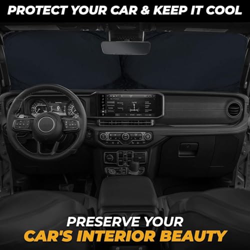 Image of Autovir Windshield Sun Shade for Jeep, 280T UV Sun Blocker, Visor Shield