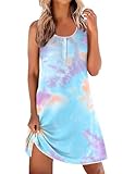 Ekouaer Camisones sin mangas para mujer, camisones sin mangas, camisas de dormir con botones, vestido de dormir suave para mujer, Azul (Blue Tie Dye), M