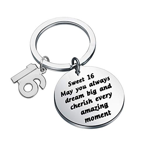 LQRI Sweet 16 Keychain Sweet 16 Gift May You Always Dream Big And Cherish Every Amazing Moment Keychain 16th Birthday Gifts for Him Her (sliver)