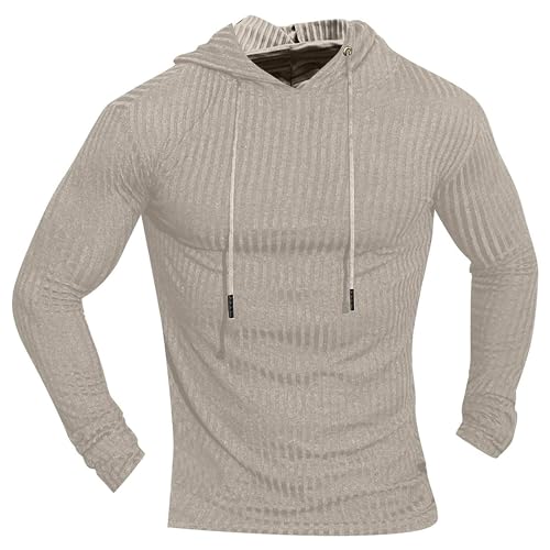 Maiyifu-GJ Men's Muscle Long Sleeve Hoodies Stretch Long Sleeve Hooded Sweatshirt Fashion Lightweight Ribbed Gym Shirt2