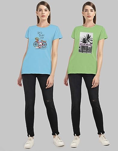 Image of Combo Women's T-Shirts, Cotton Half Sleeves Round-Neck Printed T-Shirt for Girls, & Women Tees (Pack of 2) 960-980-