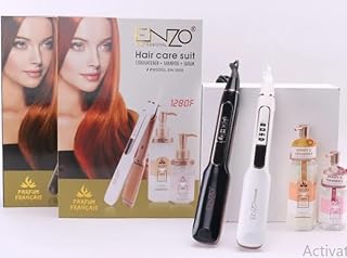 مكواة فرد الشعر إنزو بروفيشنال موديل 3856 بدرجة حرارة 1280 مكواه بمادة سيراميك +زيت أساسي للعناية بالشعرعلاج بالكيراتين + زجاجات تغذية هدية متعدد الألوان