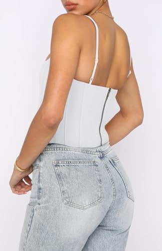 REORIA Women's Sexy Square Neck Trendy Sleeveless Adjustable Spaghetti Strap Corset Tank Crop Tops3
