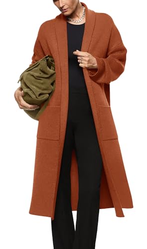 Image of Womens Long Sleeve Maxi Cardigan Open Front Oversized Knitted Sweater Coat Casual Lapel Warm Overcoat with Pockets