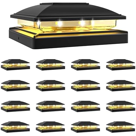 VOLISUN Solar Post Cap Light Outdoor Waterproof 16pack,Solar Fence - Post Lights for 4x4 5x5 6x6 Wooden/Vinyl Post,Black Deck Post Cap Light Solar Powered with Warm White for Garden/Patio/Porch Cover