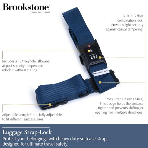 Image of Brookstone Luggage Strap - 2-in-1 TSA-Approved Expandable Luggage Straps for Suitcases with Keyless 3-Digit Combination Lock, Size One Size, Blue