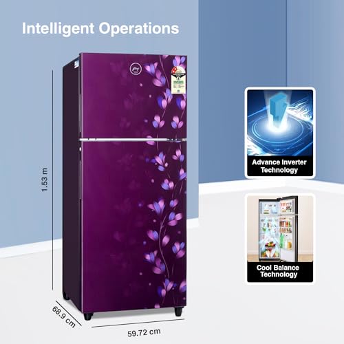 Image of Godrej 253 L 2 Star Farm Freshness Upto 24 Days Inverter Frost Free Double Door Refrigerator Appliance (Nano shield Technology, RT EONALPHA 270B 25 RI JD PR, Jade Purple)