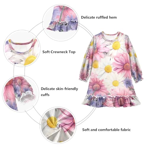 Bolaz Nightgowns Sleepwear Lightweight Nightdress Soft Pajamas Dress Pink Purple White Daisy for 3-10 Years3