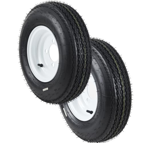 Garvee 2-Pack 4.80-8 Trailer Tires on 8 White Rims 4 Lug on 4 Bolt Pattern Load Range C 6PR 760 lbs Bias Ply Pre-Mounted for Utility/Boat/Camper Trailers