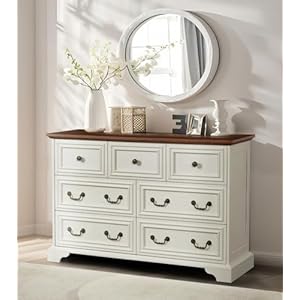 Farmhouse 7 drawers dresser 472 rustic chest of drawers with natural texture vintage design storage dresser cabinet wood drawer dresser for bedroom living room hallway  urban country home decor