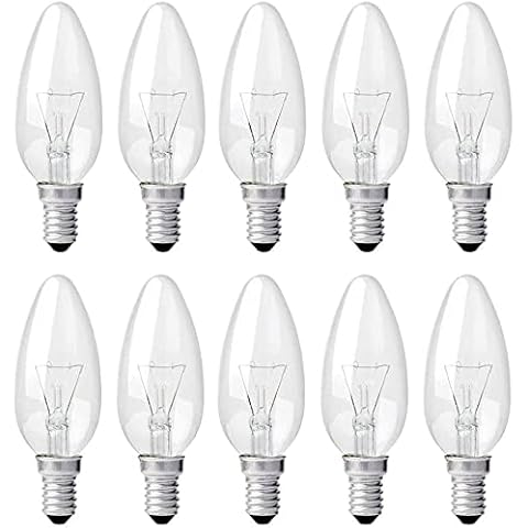 10 x Clear Candle Small Edison Screw Cap SES E14 Lamp Light Bulbs 25W 25 Watt Cover