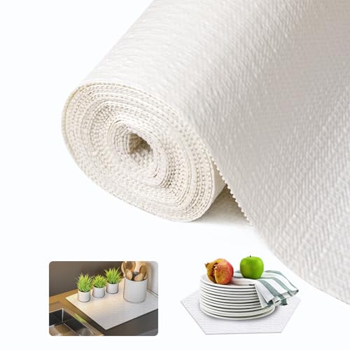 Lifetree Alfombrilla antideslizante para cajones, resistente al agua, no adhesiva, para cajones, estantes y frigoríficos, recortable, antideslizante (blanco, 30 cm x 600 cm)