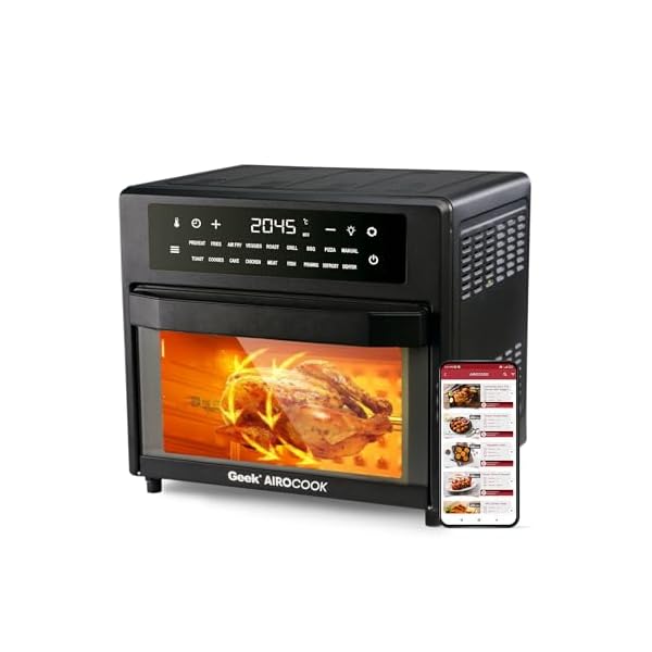 Geek AiroCook Zenix 25 Litre Electric Air Fryer Oven, 18 Digital Preset Menus with Rotisserie, Airfry, Bake, Grill, Toast, Dehydrate, Defrost & Keep Warm Functions with 8 Accessories (1400W)