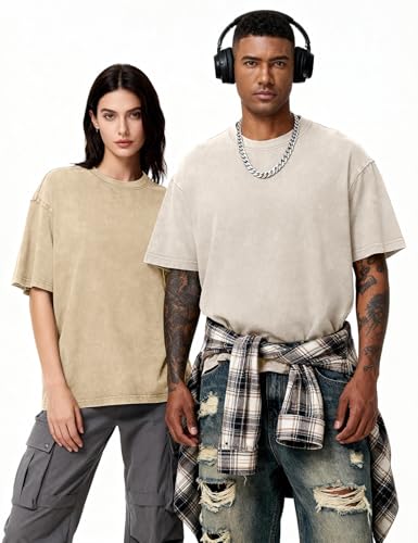 Image of Eiscntd Mens Oversized T-Shirts Heavyweight Cotton Vintage Unisex Baggy Tee