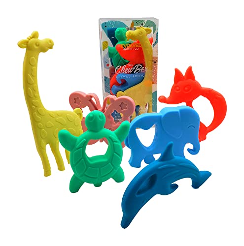 Baby Teething Toys, The Evolved Parent Co. Silicone Teether Toys for Babies 0-6 Months, 6-12 Months and Elder, Multi-Texture BPA-Free Sensory Teethers for Infant and Toddler, Set of 6