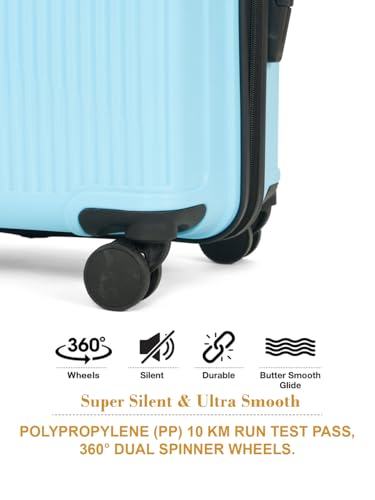 Image of Teakwood Meduim Size 8 Wheels Trolley Bag, Hard Cabin with Zipper Closure, Adjustable Push Button & Cross Side Strap, Number Lock System 360 Degree (Medium, Sky Blue)