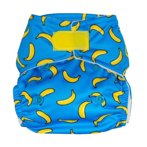 Reusable Washable Nappies Newborn and One Size Pocket Cloth Diaper 5-35lbs Each Nappy with 2 Bamboo Inserts Boosters, Adjustable Popper Closure Hook Loop, Premature (Banana's, Newborn 5-18lbs)