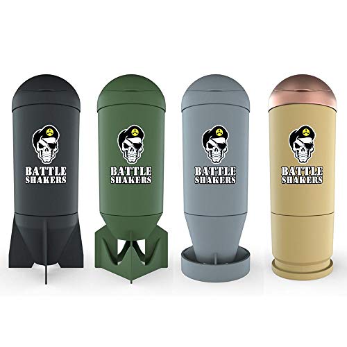 Battle Shakers Arsenal | All Four Military Shaker Bottles 20 Oz | Missile, Bomb, Torpedo, Bullet | Shaker Bottle with Storage Compartment | Dishwasher Safe Sports Bottle