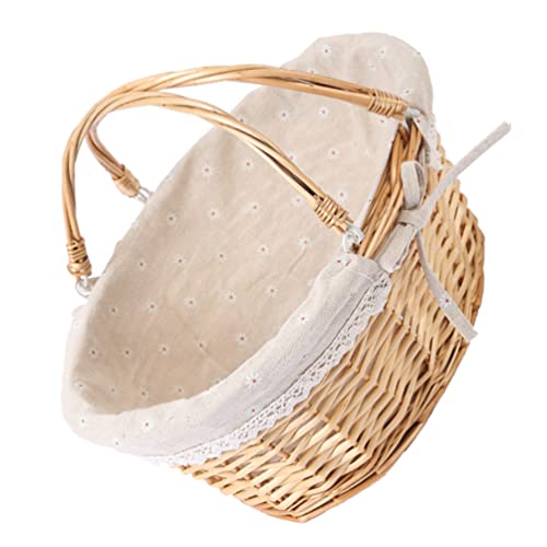 BESTonZON Multipurpose Wicker Basket with Handle - Oval Willow Picnic Basket, Wedding Storage Basket, Empty Basket with Liner for Fruits, Wine 37.00X27.00X17.00CM
