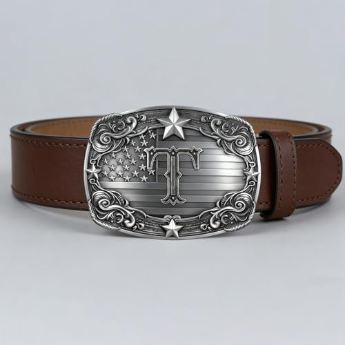 Image of Western Belt Buckle for Men Vintage Cowboy Rodeo Texas Initial Letter ABCDJMR to Z Belt Buckles