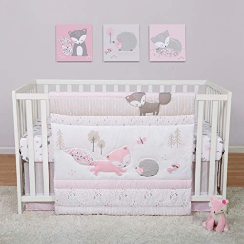Image of Sammy & Lou Lots of Fox 4-Piece Baby Crib Bedding Set, Includes Quilt, Fitted Crib Sheets Neutral, Crib Skirt, and Plush Toy